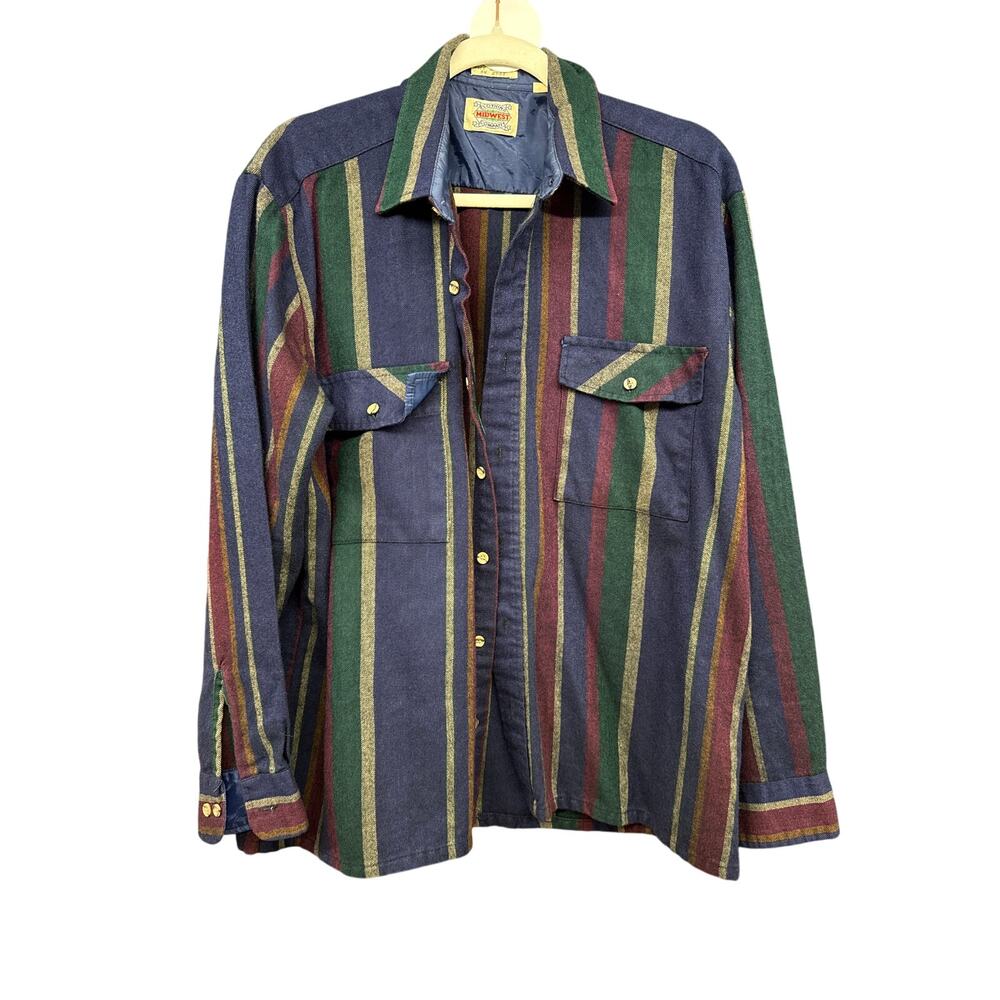 Midwest Vintage Large Striped 80s Casual Button Down Shirt Western Ranchwear